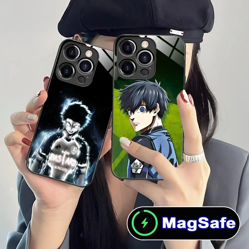 

Blue Lock Isagi Yoichi Phone Case for iPhone 16 15 14 13 12 11 Pro Max Plus Mini MagSafe Glass Colour Cover Smartphone Pretty