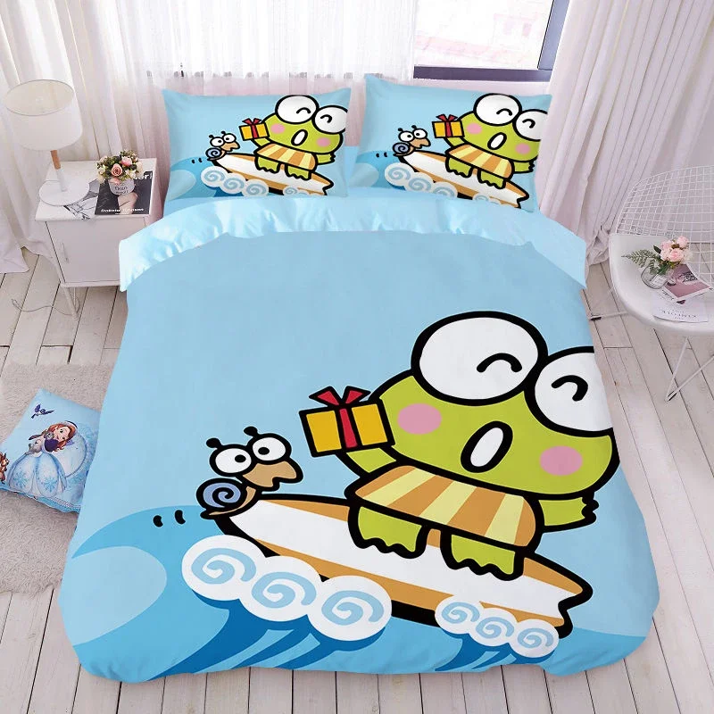 Sanrio Kawaii Kero Kero Keroppi Quilt Cover Cartoon New Children's Pure Cotton Bed Sheet Quilt Cover Soft Bedding Cute Gift