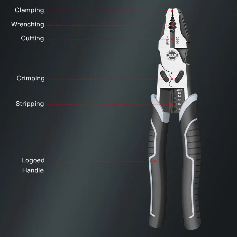 AIRAJ 7/8/9 Inch Draadtangen Scherpe Grote Opening Striptang Industriële Grade Multifunctionele Hardware Handmatige Gereedschap