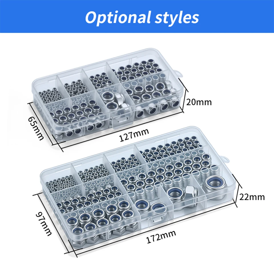 304 Edelstahl DIN985 Nylon-Sicherungsmutter-Set M2-M14 Sechskant-Selbstsichernde Einpressmutter-Sortiment-Box-Kit Anti-Lock-Befestigungselement – Detail 3