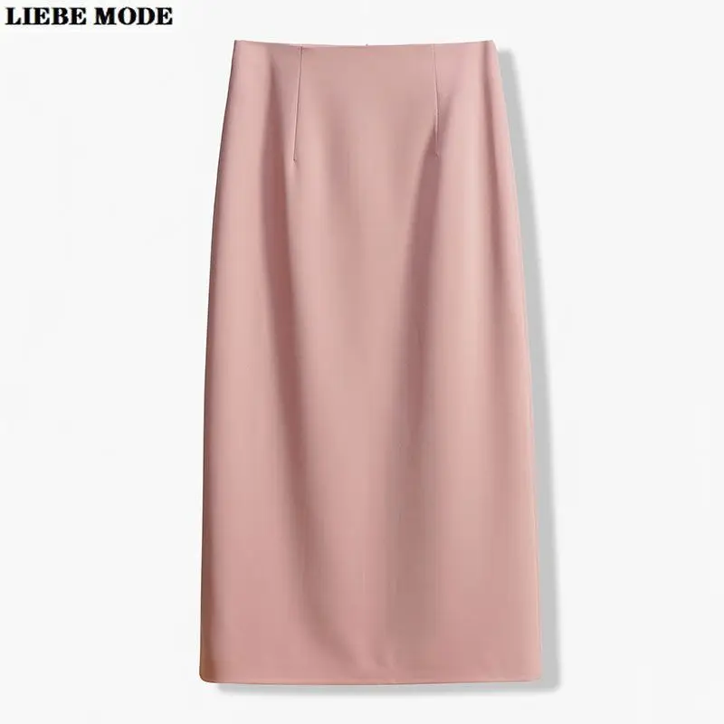 

Classic Vintage Gray Pink Khaki A Lined Suit Skirts Women Office Lady Formal Black Midi Split Skirts Female Package Hip Skirts