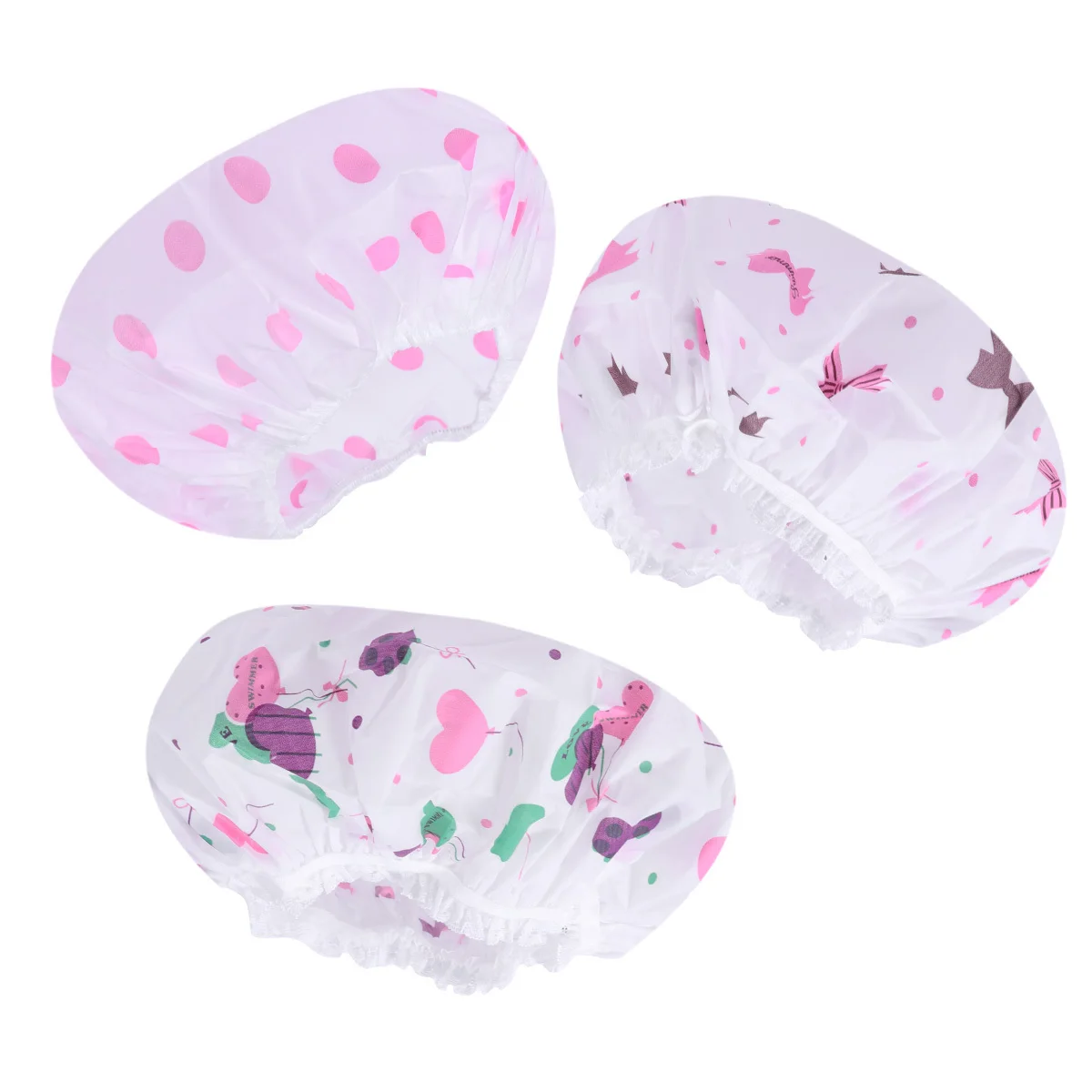 

3 шт. многоразовые шапочки для душа, водонепроницаемая шапочка для волос из ПВХ для женщин и девочек, эластичная легкая дорожная шапочка для купания, шапочки для душа