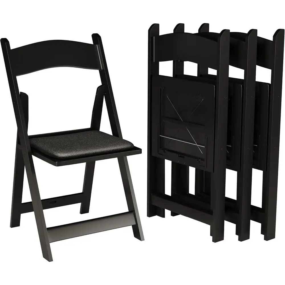 

8 Pack Stackable Black Resin Chairs with Cushioned Seats for Indoor & Outdoor Use