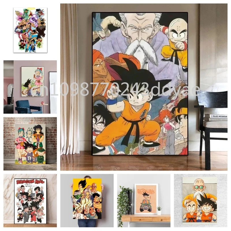 

Classic Super Saiyan Anime Dragon Ball Poster Cute Goku Bulma Art Painting Home Wall Decoration Printing Canvas Painting Gift
