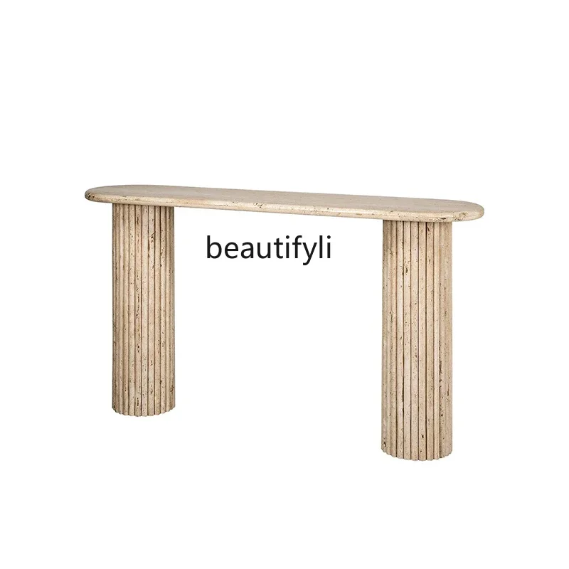 

Natural Cave Stone Console Tables Designer Light Luxury Hotel Roman Column Marble Porch Table