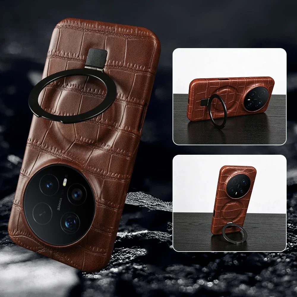 For Magsafe Bracket Ring Crocodile Leather Case For Honor Magic 9 8 7 6 5 Pro Max Air Magic8 Lite X9C X9d X70 Phone Back Cover