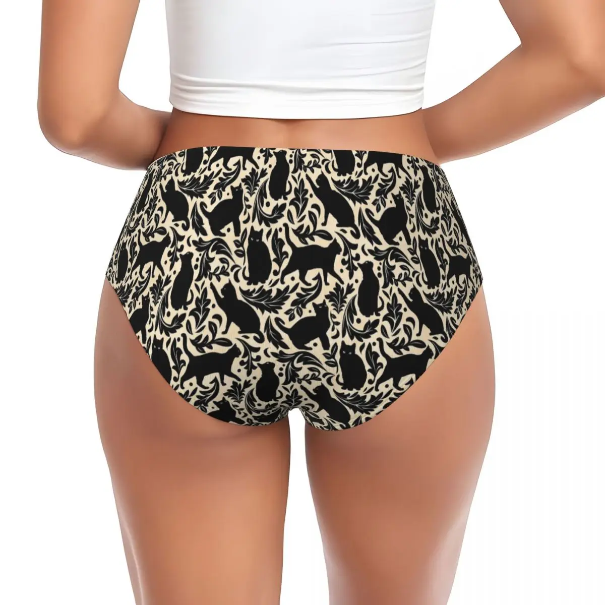 Custom Women's Little Black Cat Wallpaper Brief Panties Female Stretch Underwear Underpants