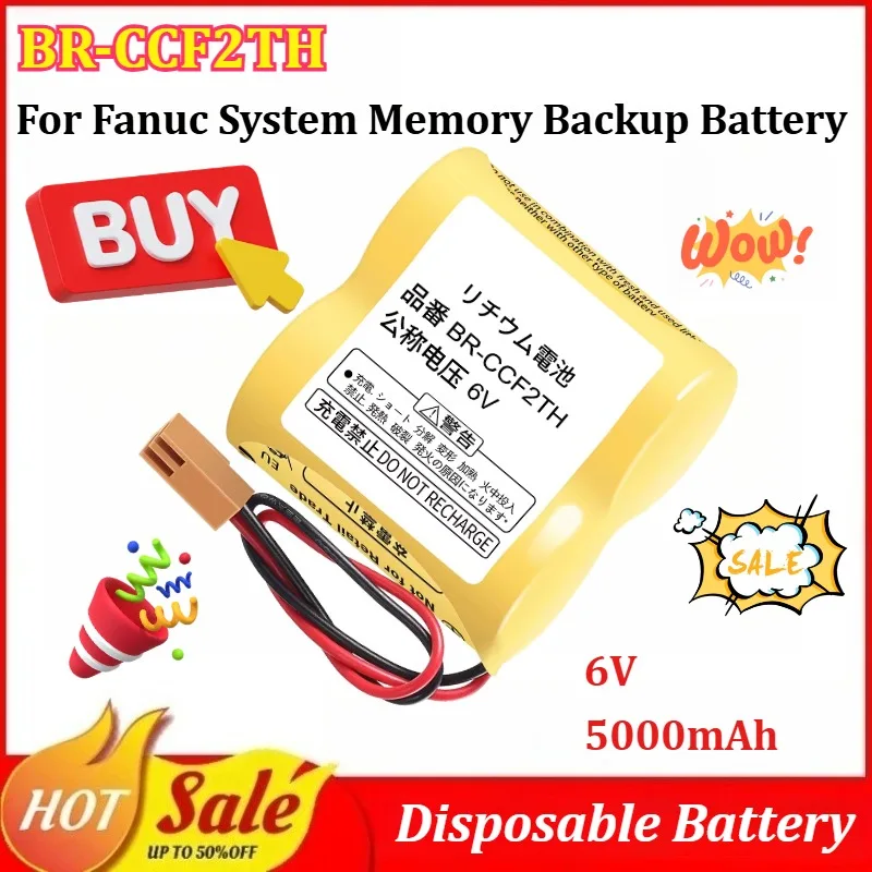

1-5PCS BR-CCF2TH 6V 5000mAh Disposable Battery Packs for Fanuc System Memory Backup Battery with Brown Plug Replaceable Battery
