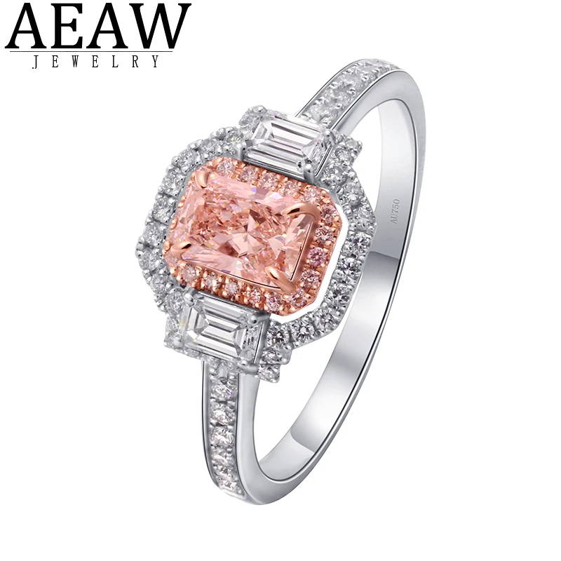 

AEAW Jewerly Main Stone 0.5ct Fincy Pink Radiant Cut CVD HPHT Lab Grown Diamond Real 14K White Gold Women Ring NGIC Certificate