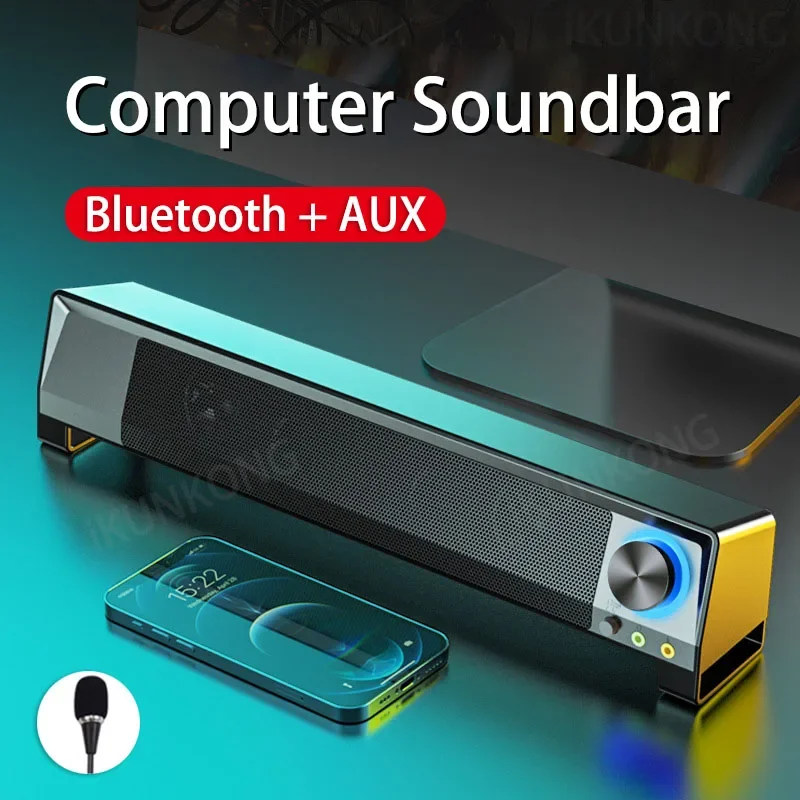 

2024 LED TV Sound Bar Computer Speakers AUX Wired Wireless Bluetooth Speaker PC Home Theater System SoundBar With External MIC