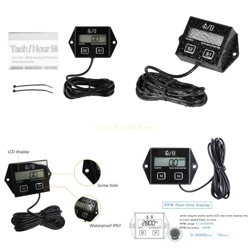 J0MA Digital Tach Hour Hour RPM Meter Gauge Tachometer Timer لدراجة الدراجات النارية الترابية