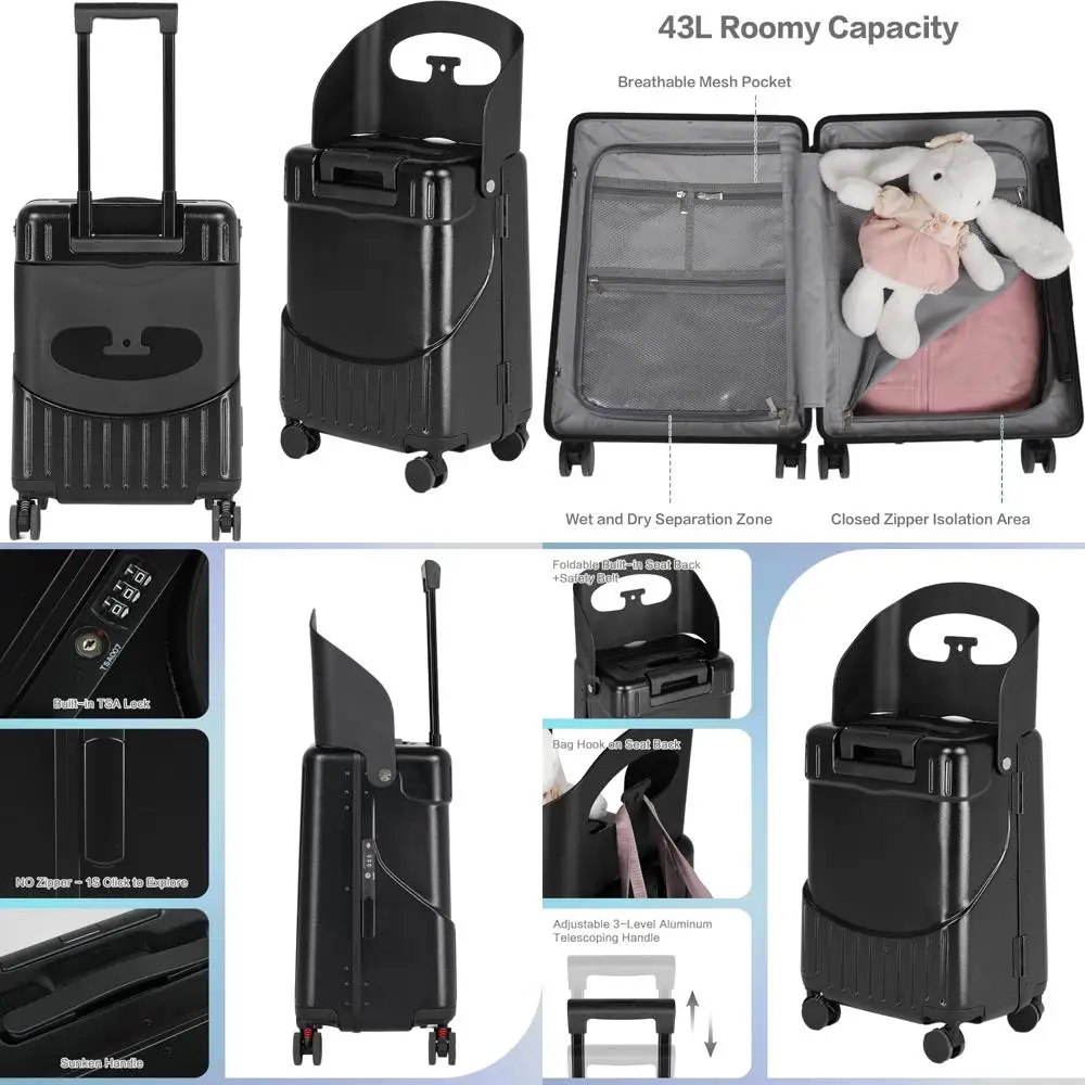 

20-дюймовый чемодан с жесткой стороной, на 360 градусов. ° спиннер, замок tsa и встроенное сиденье для детей и взрослых.