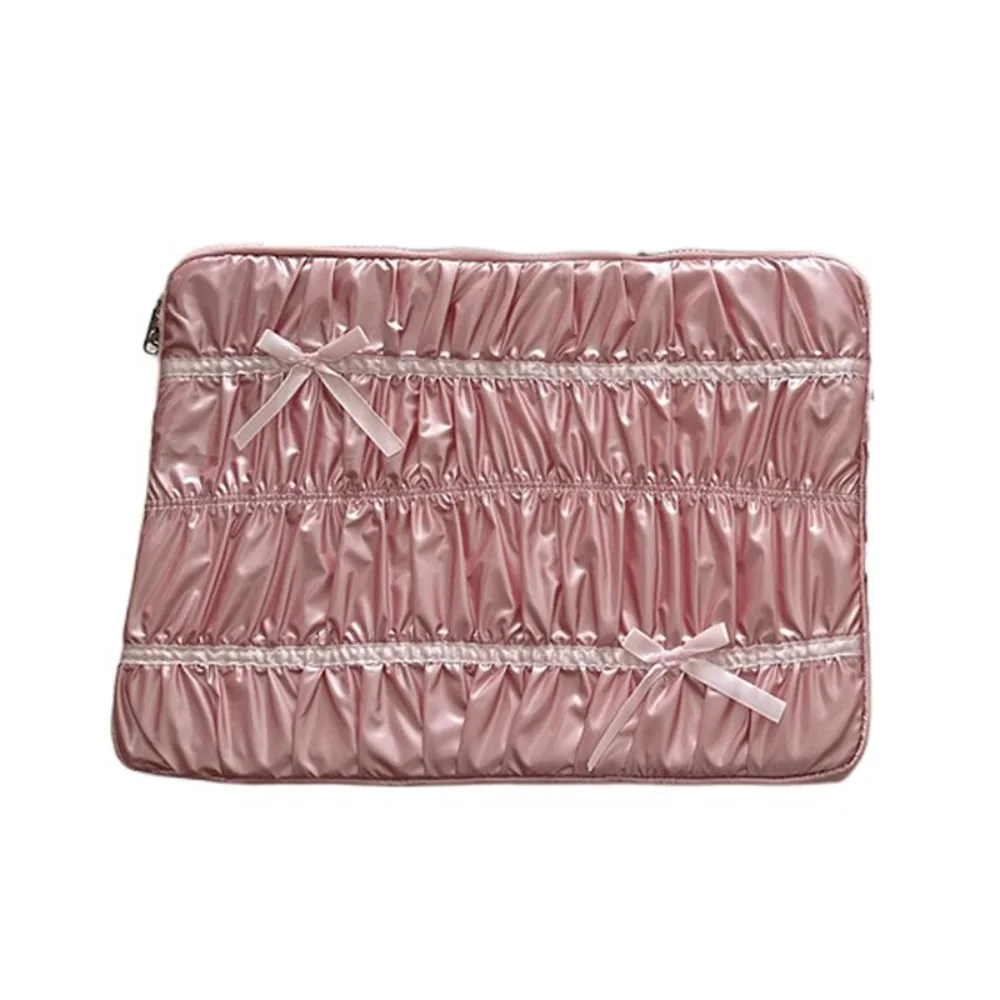 Travel Bag Pleated Portable Laptop Bags Bow Lightweight Laptop Case Soft Material Dual Zipper Notebook Sleeve Travel