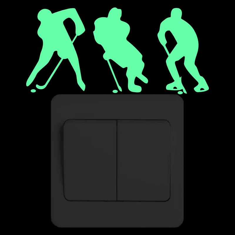 Hockey Player Glow Stickers Children Bedroom Wall Switch Decoration Fridge Door Laptop Phone Car Body Window Bumper Sport Decal