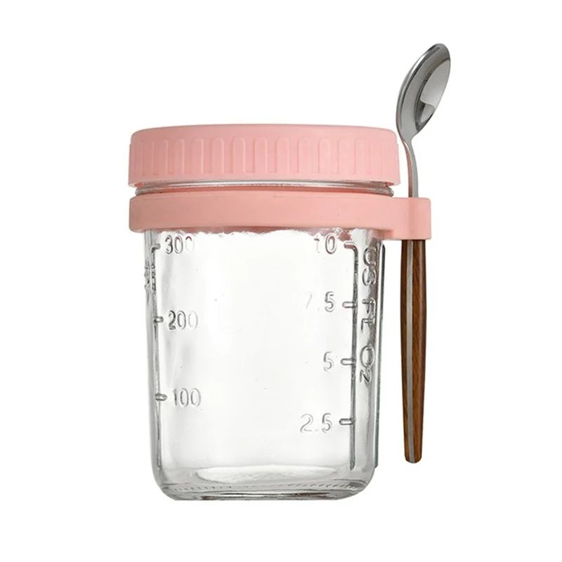 PORK-再利用可能なオーバーナイトオートミールジャーセット、蓋とスプーン付き350ml密封ガラス瓶、シリアルやヨーグルトに使用されます。