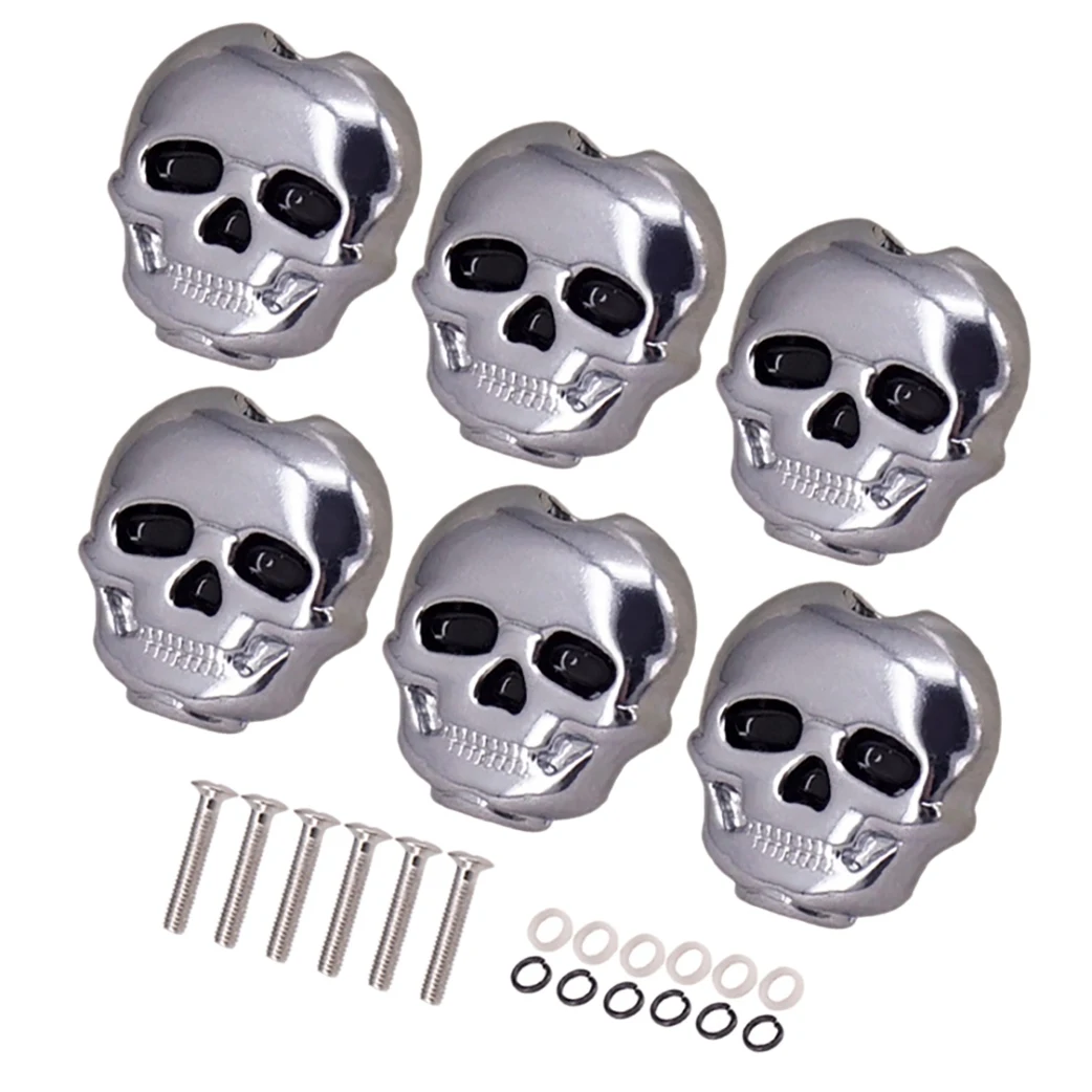 6Pcs Tuning Peg Button,Skull Shape Guitar Tuning Peg Tuners Machine Heads for Folk Electric Guitar Accessories (Silver)