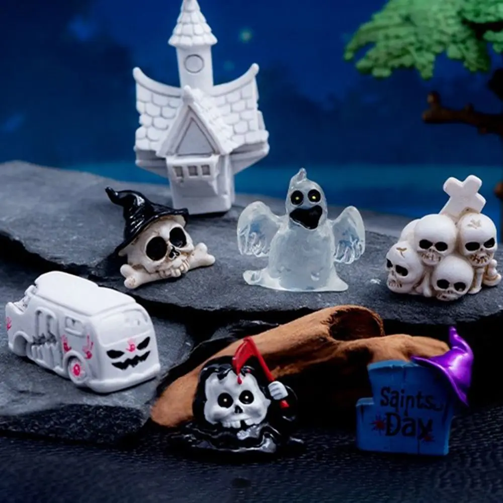 Halloweenowe małe ozdoby czaszka z horroru dyniowy czarodziej zmartwychwstanie festiwalu duchów lalka rzemiosło żywiczne ozdoby na biurko
