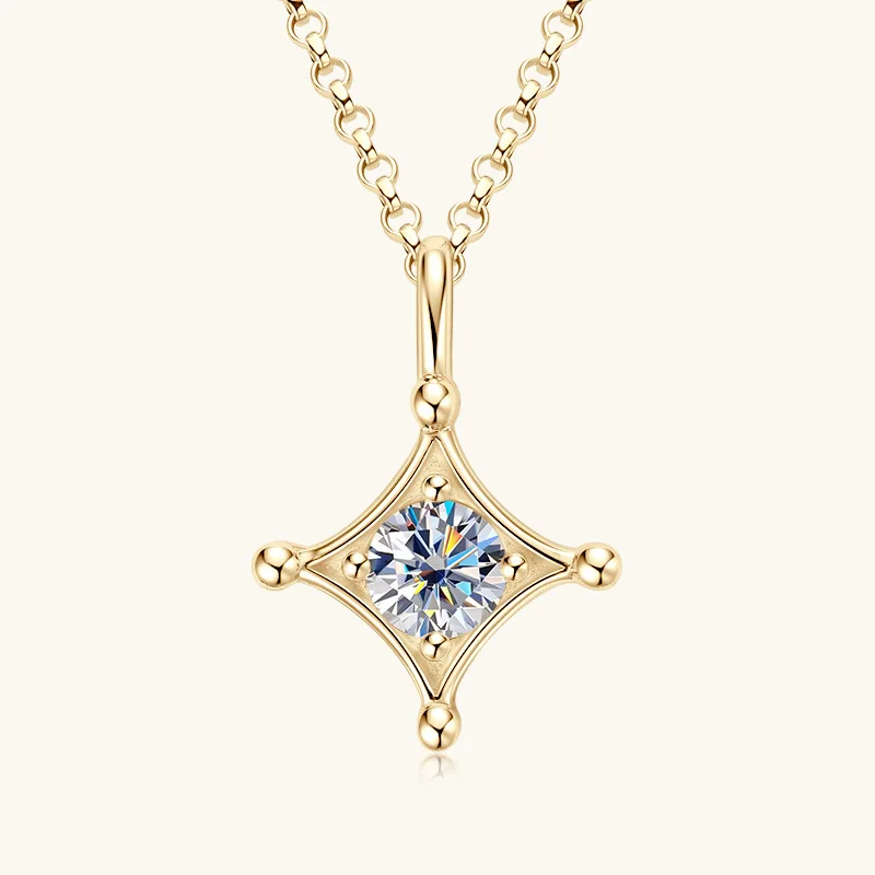 925 Sterling Silver North Star Moissanite Pendant Necklace D Color VVS1 3EX Round Women Luxury Collarbone Fine Jewelry Gifts