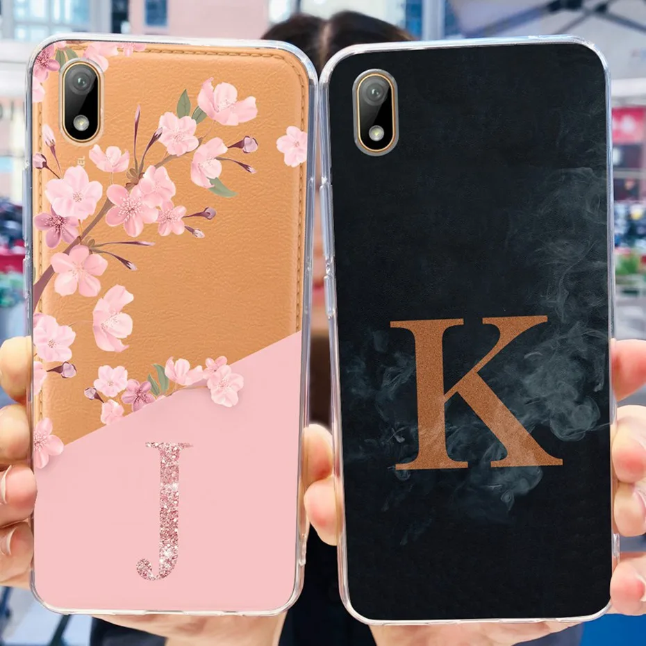 Phone Case For Huawei Y5 2019 AMN-LX9 Fashion Flower Initial Letter Cases For Huawei Y5 (2019) Soft Silicone TPU Back Cover