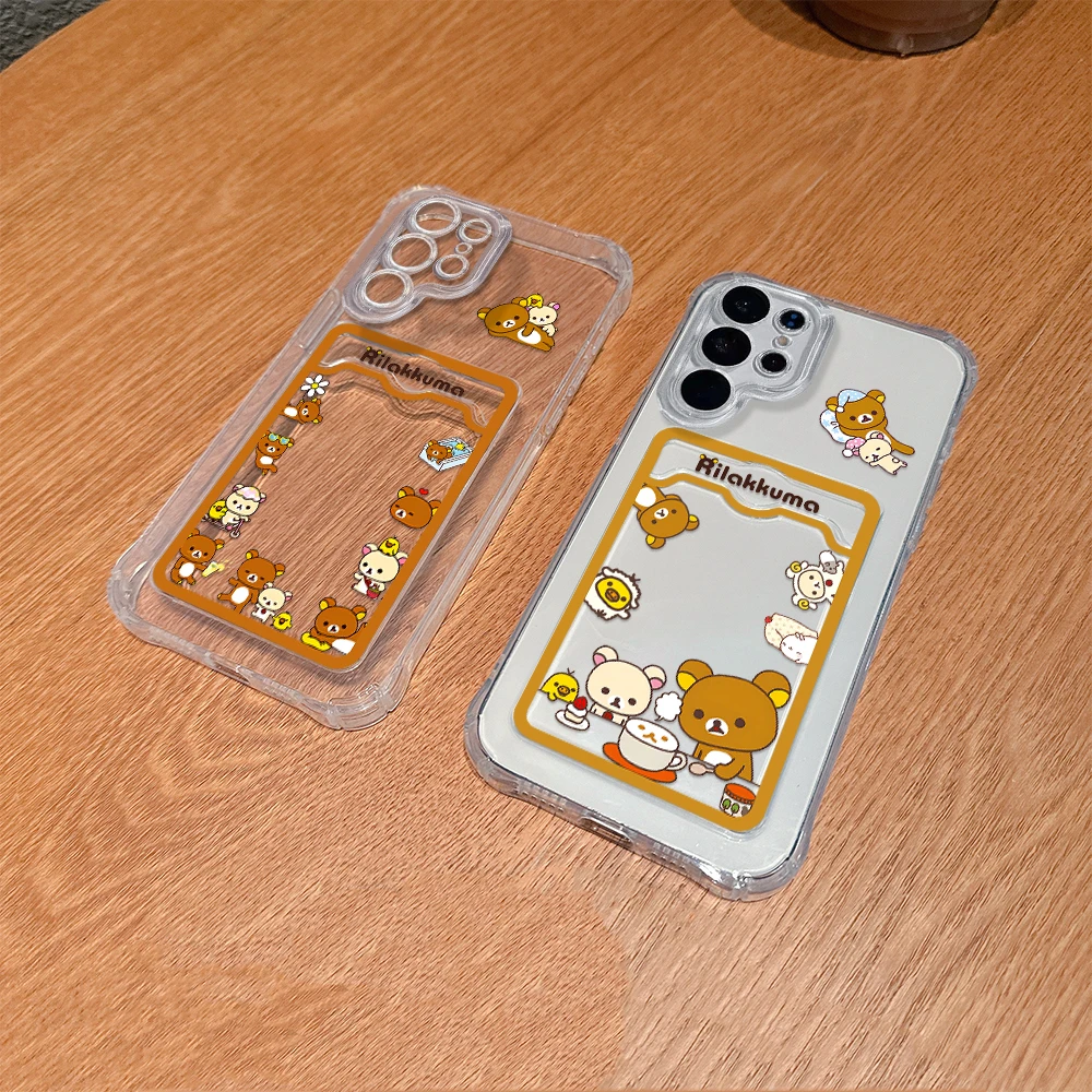 Cute R-Rilakkuma Bear Card Hold Phone Case For Xiaomi 13 12 12T 11 Lite Poco M5 M4 X5 X4 X3 Pro NFC 4G 5G Anti-fall Clear Cover