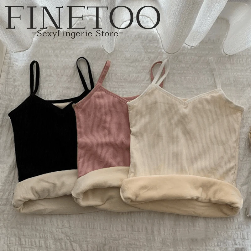 Winter Thermal Underwear Tops Women‘s Velvet Thickened Suspender Bottomed Shirt Slim Warm Sling Vest Sexy Plus Female Undershirt