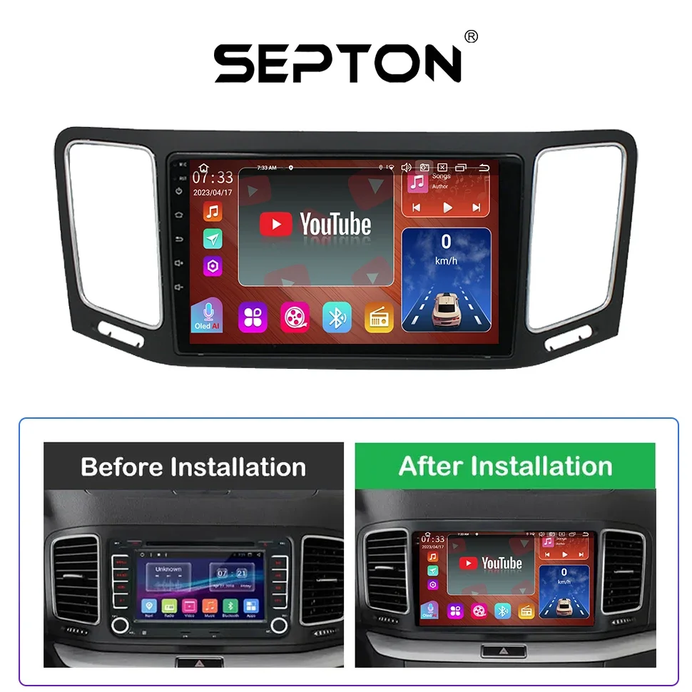 SEPTON Android 12 Car Radio Audio Stereo for Volkswagen Sharan 2012 - 2018 Multimedia GPS Wifi 4G Net Player CarPlay Autoradio