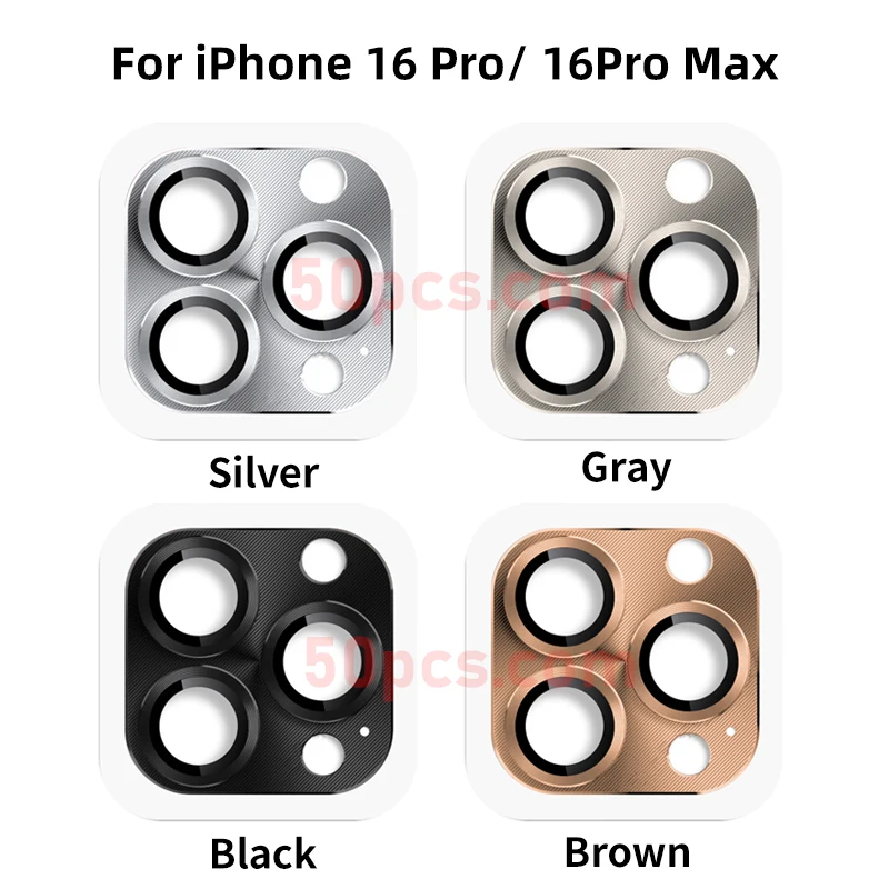 50pcs For iPhone 16 Pro Max 16 Plus Camera Lens Protector Tempered Glass 3D Full Cover Alloy Metal Screen CD Ring