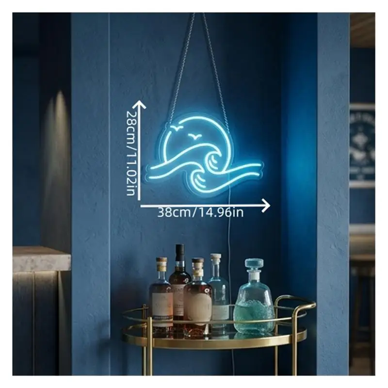 Sun Ocean Neon Sign USB Powered Adjustable Brightness Sunrise Sunset Lights For Club Wall Decor 11.02×14.96in