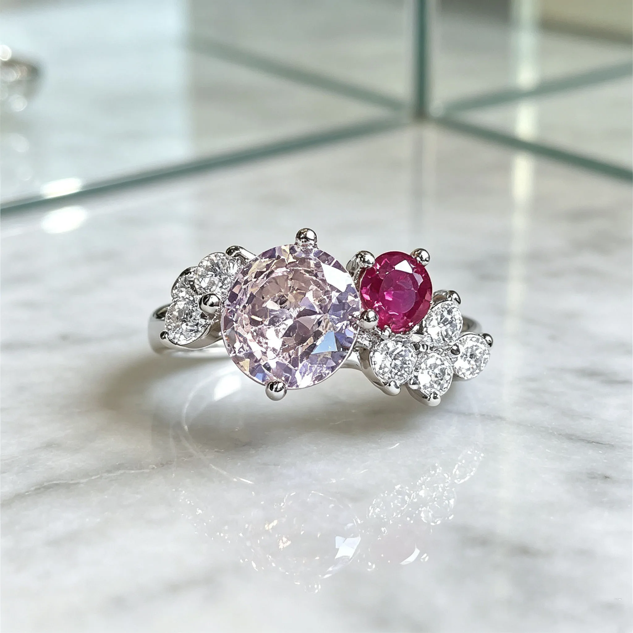 Luxury 925 Sterling Silver Twin Flower Ring for Sophisticated Women High-End Fashionable Rose Gold Finger Ring