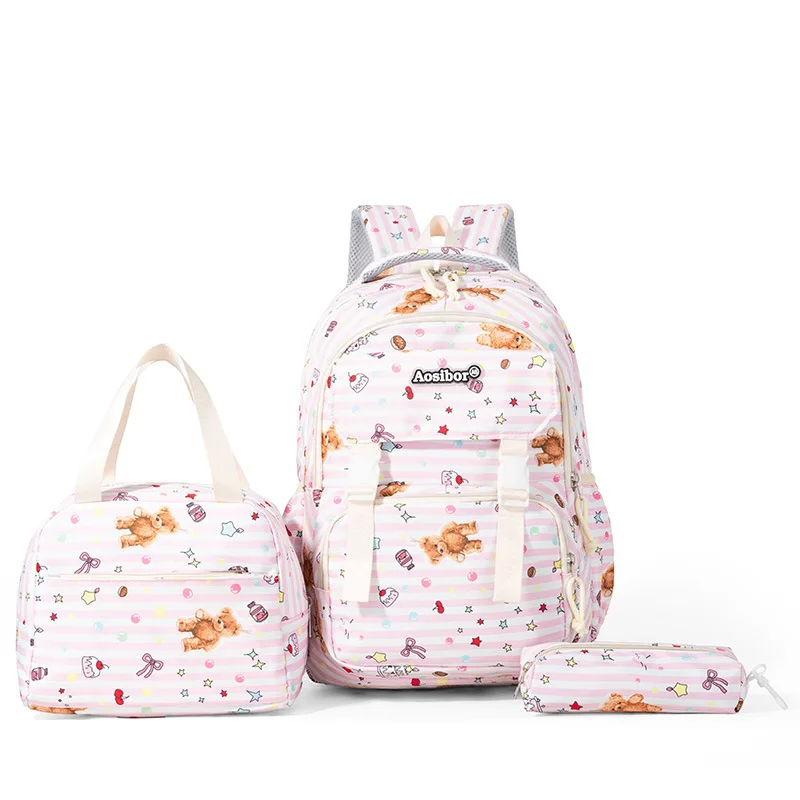 3-ピース-セット子供用スクールバックパック女の子用ランチボックス鉛筆ケースセット小学校中学校大学スクールブックバッグ