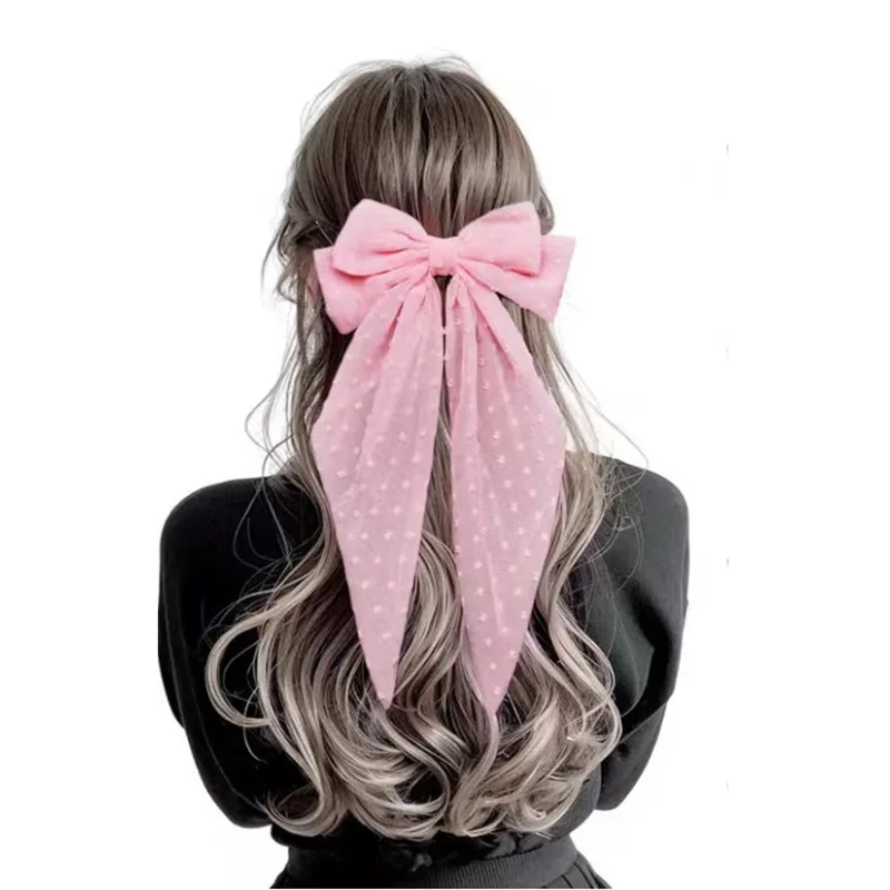 New Fashion Chiffon Bow Hair Clip Women Solid Spring Clip Hair Pin Retro Bow Hairpins Simple Headband Girls Hair Accessories