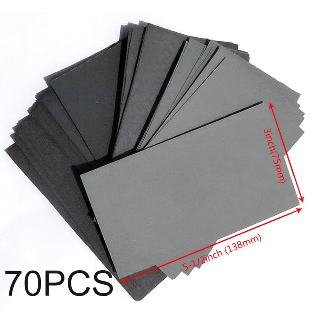 70Pcs Sandpaper 600/800/1000/1200/1500/2000/2500 Grit Sand Paper Water/Dry Sanding Paper For Polishing Grinding Abrasive Tools