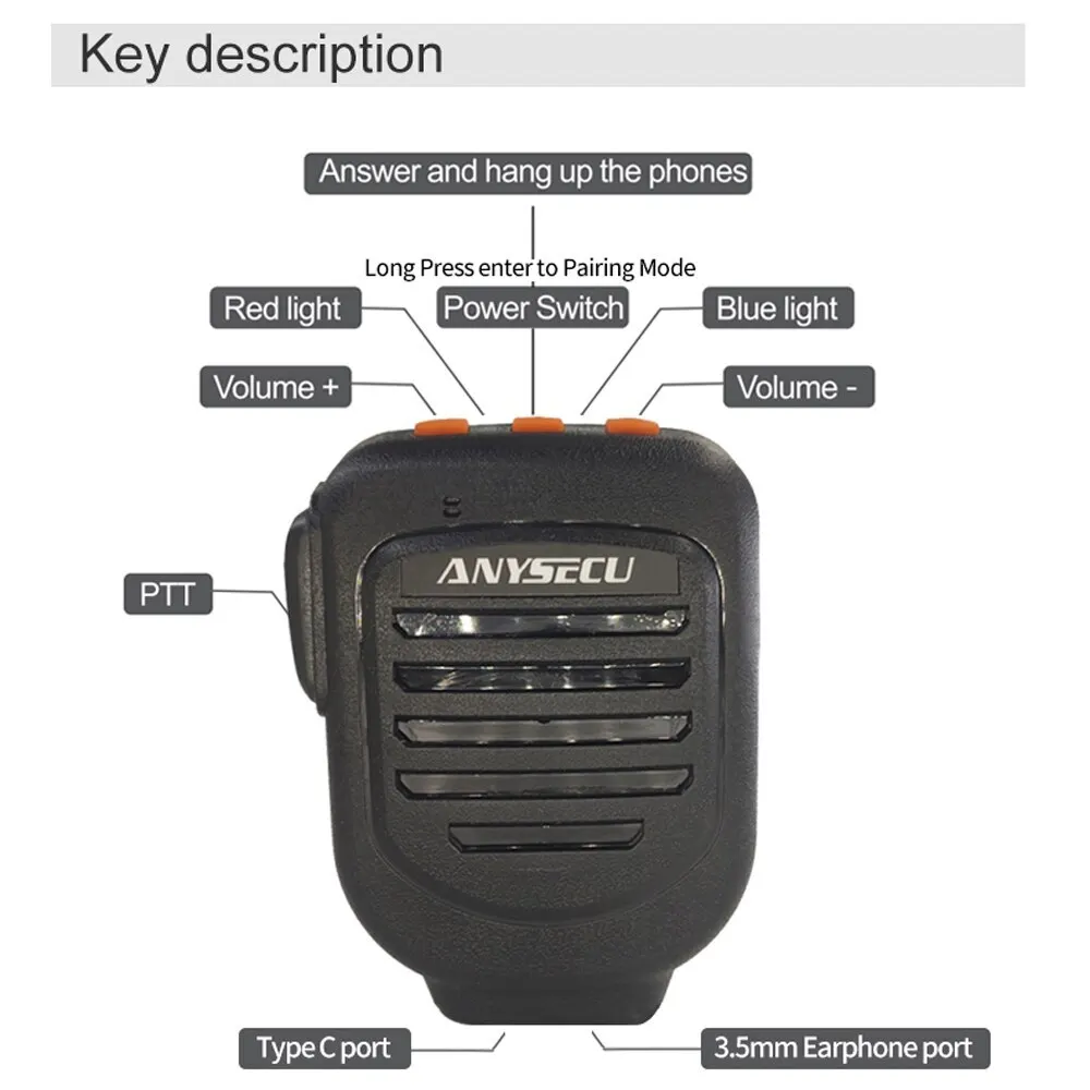 Anysecu Z112 Wireless Microphone for F400 4G-W2PLUS T320 4G Network Radio And IOS System Mobile Phone Support REAL-PTT ZELLO