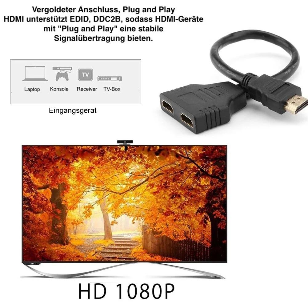 HDMI-Compatible Splitter Adapter Cable 1080P V1.4 1 Male To 2 Female Adapter Cable 3D Y Splitter Cable for PC TV Monitor