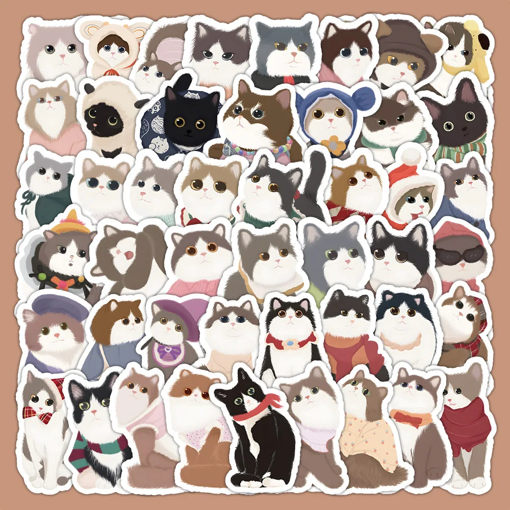 10/30/50PCS New Cute Cat Expression Pack Sticker Decoration DIY Handbook Notebook Mobile Phone Skateboard Waterproof Wholesale