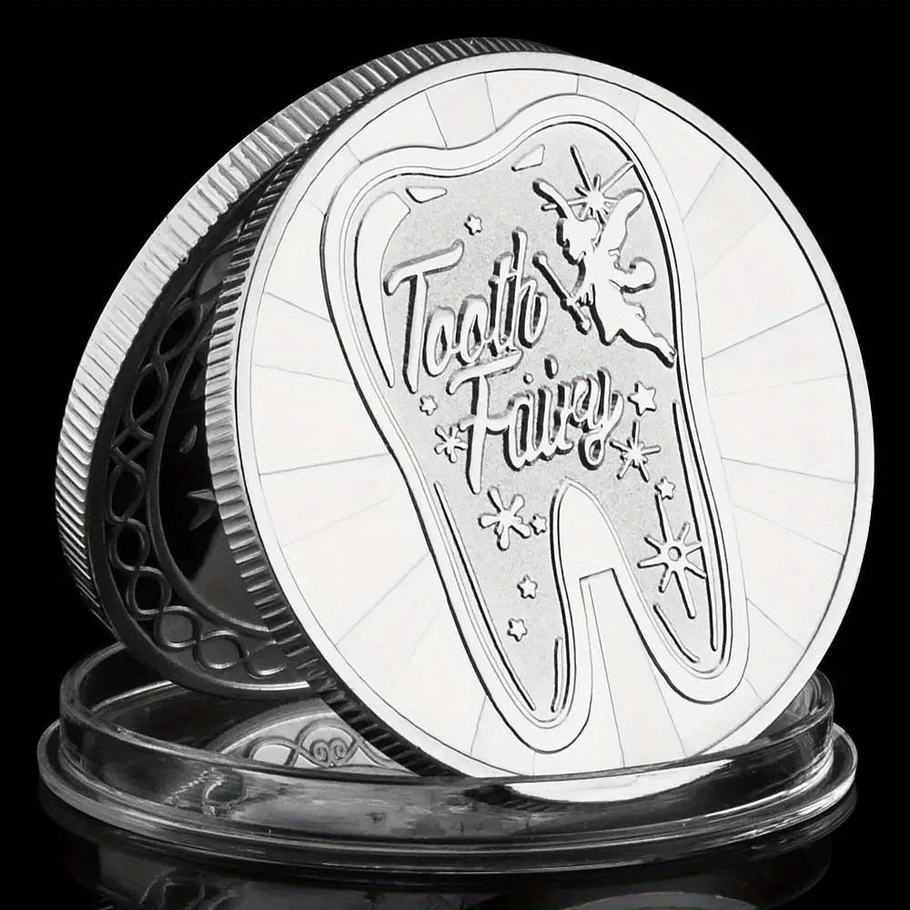 1 قطعة جنية الأسنان تحصيل فضي مطلي بالذهب تذكارية عملة محظوظة عملة تذكارية هدية إبداعية #4