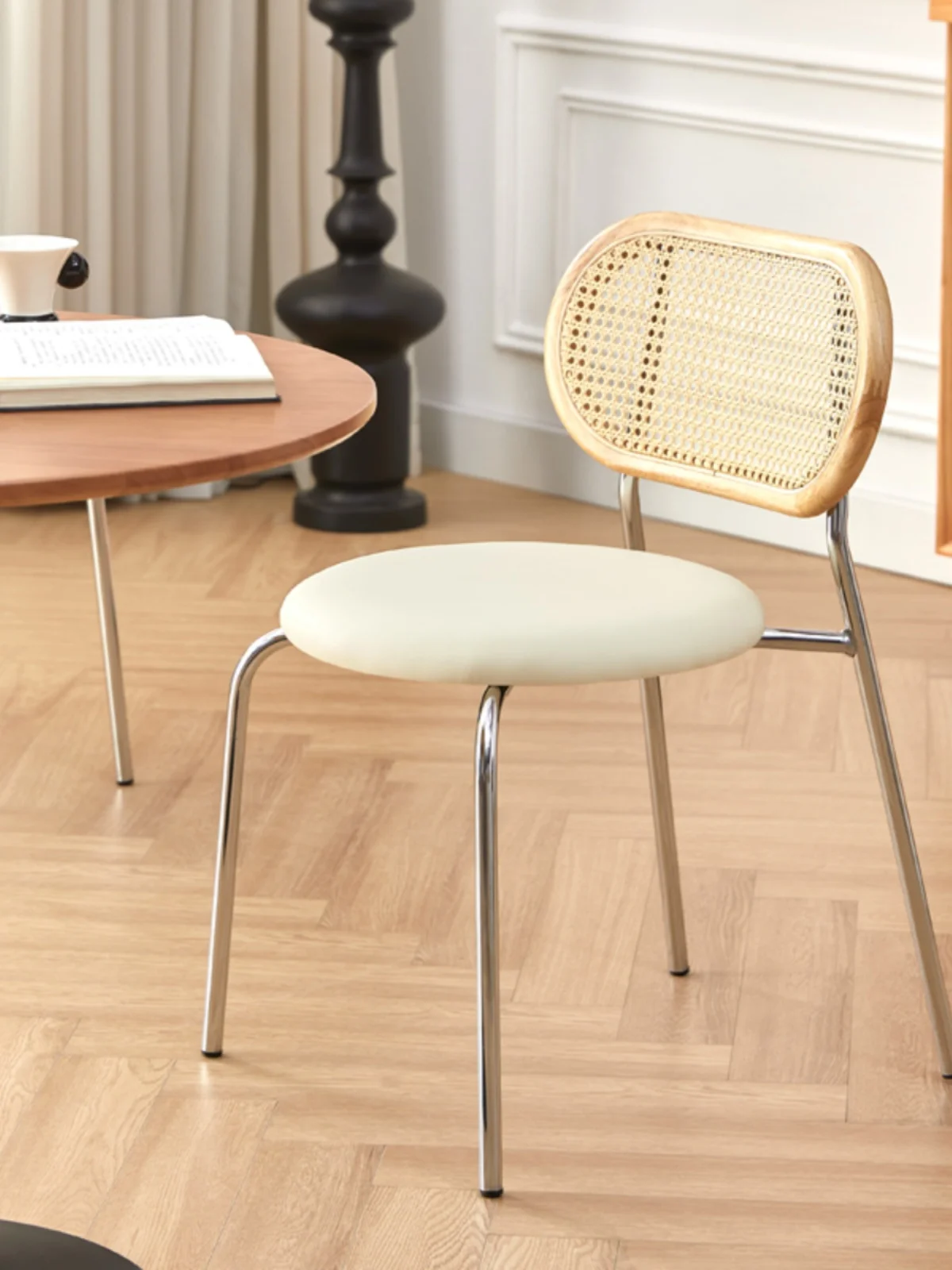 

Nordic Solid Wood Dining Chair Home Modern Minimalist Restaurant Ins Style Desk Backrest Rattan Stool