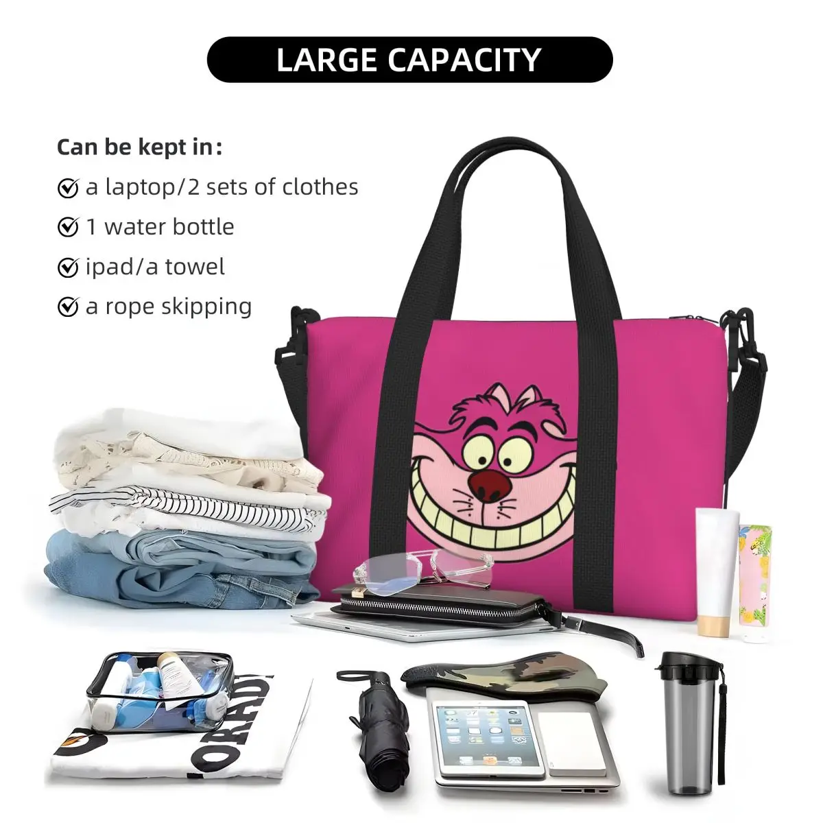 Borsa Tote da spiaggia personalizzata Cheshire Cat donna Extra Large Gym Carry On Animal Alice nel paese delle meraviglie borse per la spesa da