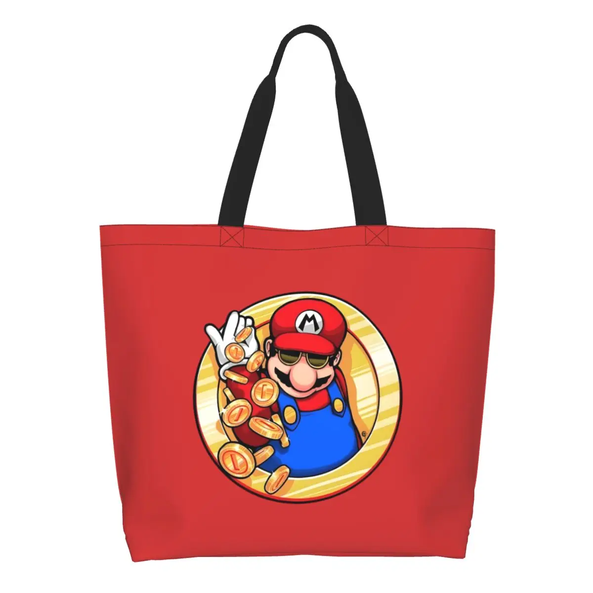 

Custom Funny M-Marioed Shopping Tote Bag Recycling Video Game Groceries Canvas Shoulder Shopper Bag