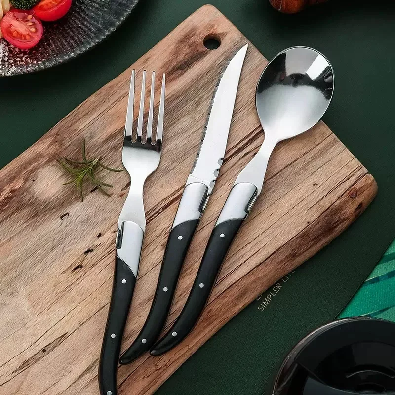 

6-15 Pieces Black wood Cutlery set Laguiole Steak knives Fork and Spoon Laguiole Dinnerware Wooden Silverware Set For Restaurant