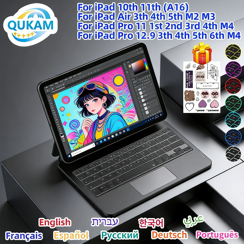 

Новый чехол-клавиатура с подсветкой Magic Wireless для iPad 10-го и 11-го поколений (A16), 2025 года, Pro 11, 12.9, 13 (M2), Air 4, 5, 6, 11, 10.9 дюймов