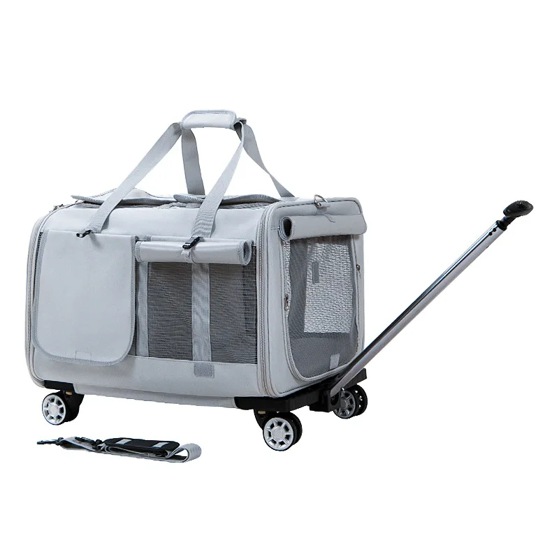 Double Compartment Pet Carrier With Detachable Wheels Rolling Carrier for 2 Small Cats Dog Carrying case