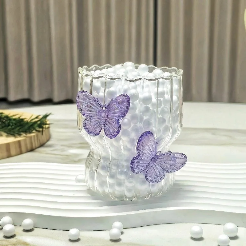 

1pc 280ml Pink Bow Glass Water Cup Cartoon Bow Glass Cup Striped Cute Doodle Coffee Mug Household Fruit Tea Lemonade Girls Gifts