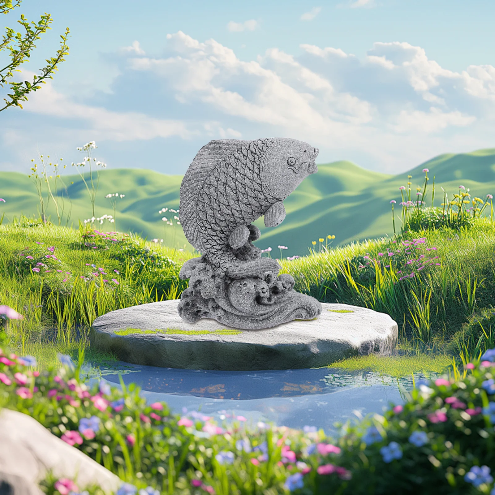 

Fish Statue Garden Decor Outdoor Pond Sculpture Lifelike Waterproof Resin Art Piece for Yard Fountain Courtyard Fish Theme