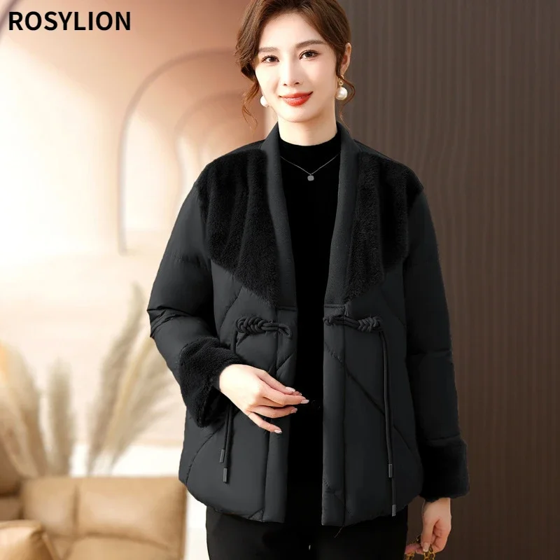 

Mother Mom Winter Clothing Cotton Down Jacket Older Women Quilted Coat Ladies Large Size Lace Up Parkas Fluffy Overcoat XL-5XL