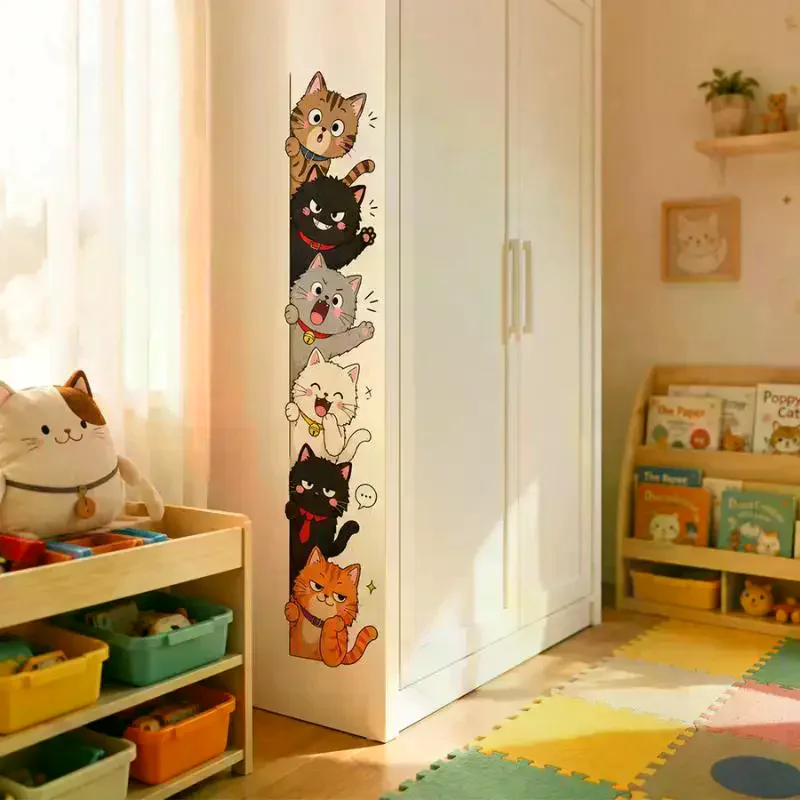 Cute And Playful Peeking Cat Door Frame Wall Decal Removable Cartoon Kitten Sticker Ideal For Living Room And Home Decor