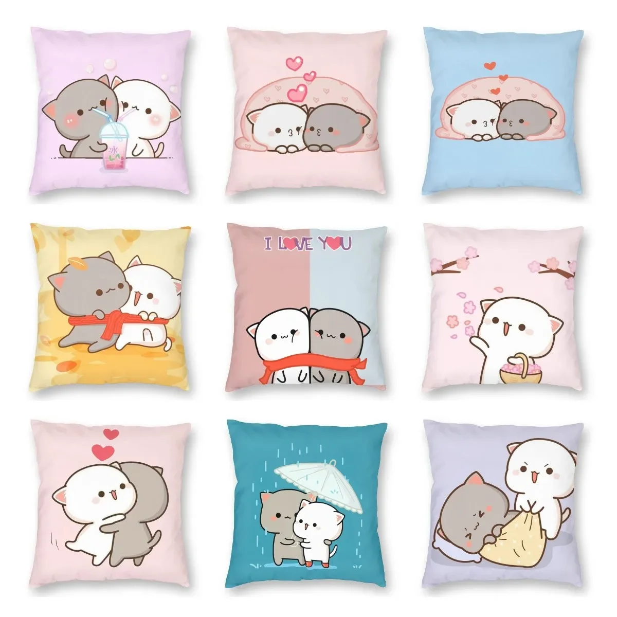 Bedroom Living Room Cute Couple Cat Peach and Goma Pillowcase Home Decor Cushion Cover Sofa