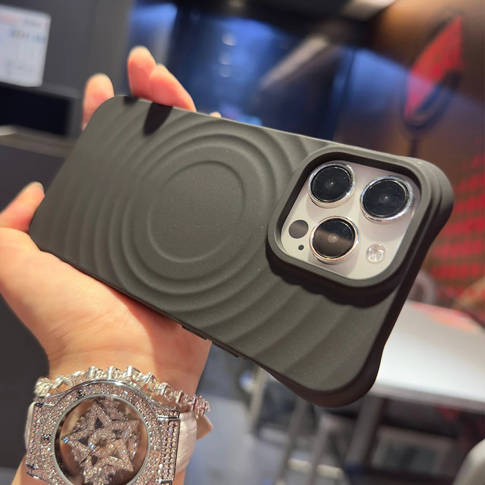 Fashion wave ripple pattern magsafe charging silicon case for iPhone 15 14 13 12 11 Pro Max Plus magnetic shockproof phone cover