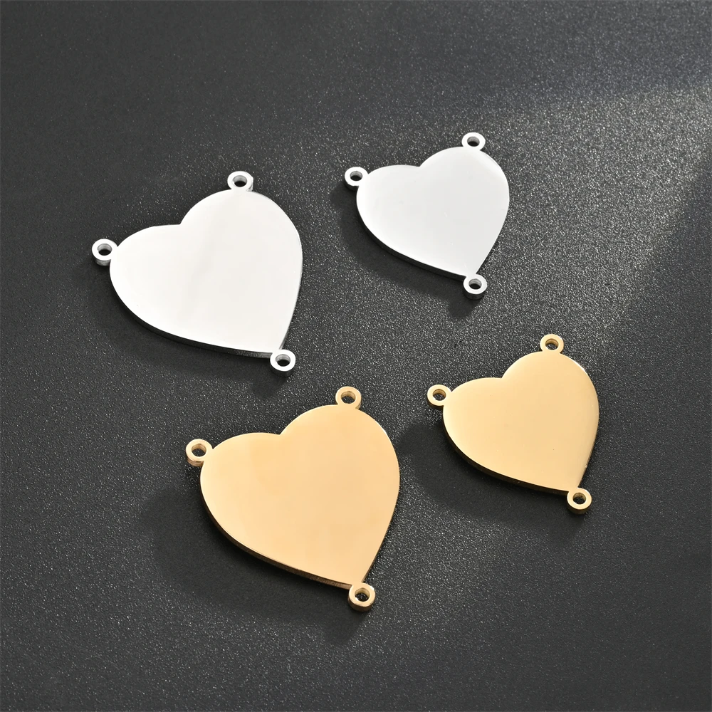 5 Teile/los Polieren Edelstahl Silber/Gold Farben Herz 3 Löcher Armreif Stecker Charms für DIY Schmuck Machen Zubehör – Detail 1