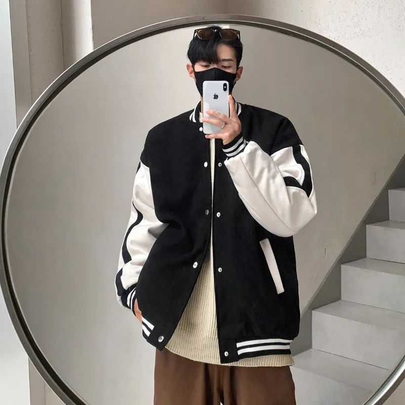 

Baseball Jacket For Men Trend Hip Hop Streetwear Large Size 5XL Loose Patchwork Jacket Coat College Style Bomber Jckets